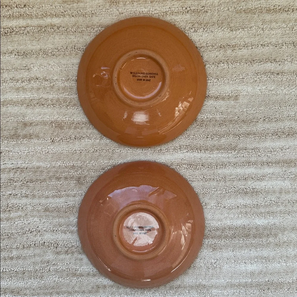 Set of 2 Williams Sonoma Rooster Script Individual Dipping Bowls Italy Farmhouse